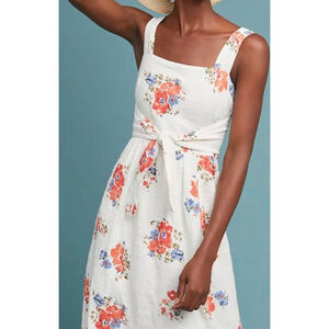 Women's Anthropologie Meadow Rue White Floral Ingalls Front Tie Dress Size 4